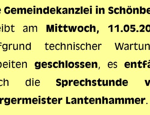 Gemeindekanzlei Schönberg bleibt am 11.05.2022 geschlossen