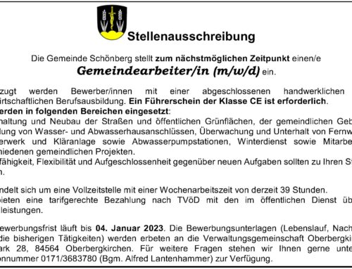 Stellenausschreibung der Gemeinde Schönberg für Gemeindearbeiter/in