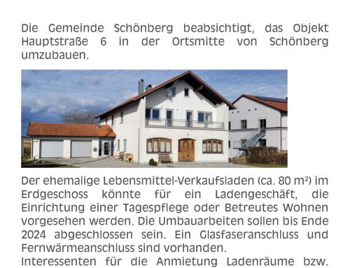 Gemeinde Schönberg sucht Interessenten für Nachnutzung ehemaliger Ladenräume